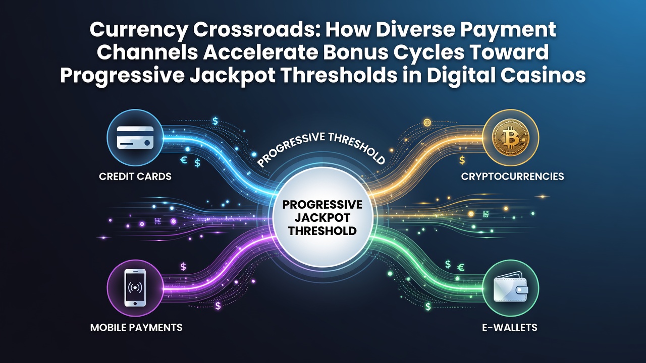 Digital casino interface showing multiple payment options including e-wallets and bank transfers leading to bonus accumulation meters