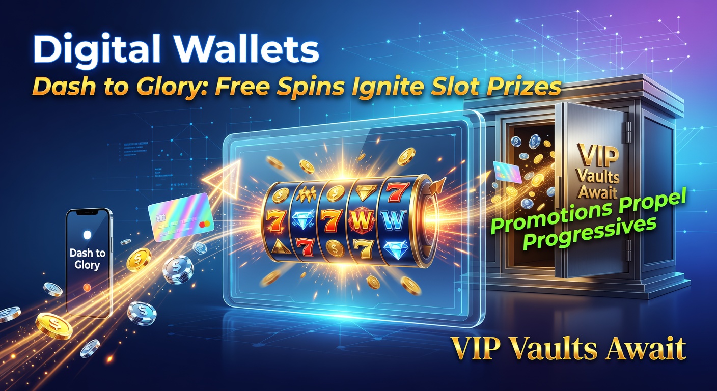 Illustration of a sleek digital wallet interface seamlessly connecting to vibrant slot reels, with free spin icons bursting forth and progressive jackpot meters climbing rapidly in the background