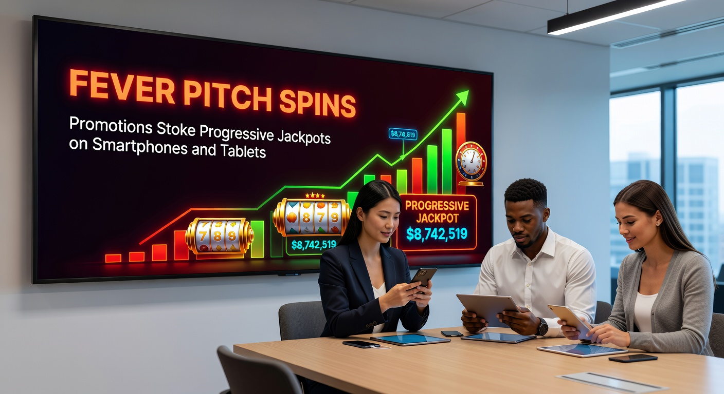 Dynamic close-up of a tablet jackpot explosion with confetti effects, fever spin counters, and mobile notifications overlaying slot symbols