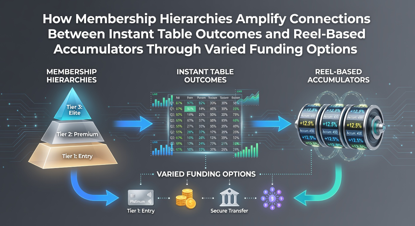 Diagram showing casino membership tiers linking table games and slot progressives through deposit methods