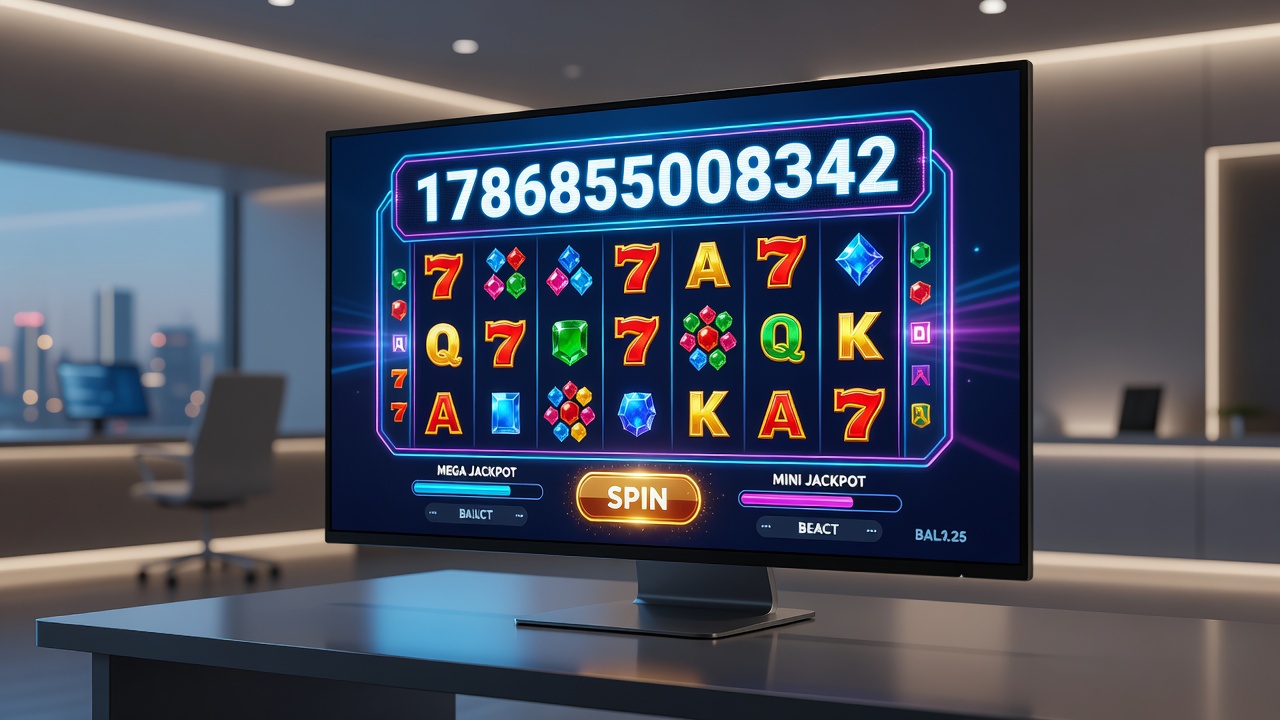 Mobile device displaying online jackpot slot with win notification and balance update