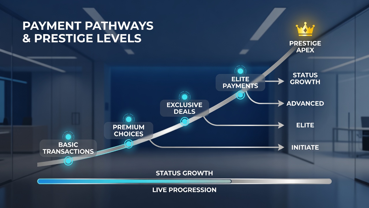 Visual representation of VIP tier progression linked to payment transaction flows in progressive slot gaming