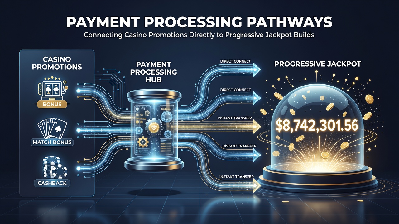 Diagram showing real-time connections between deposits, bonus activation, jackpot contributions, and VIP tier updates during live slot play
