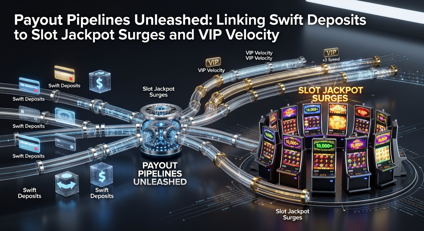 Dynamic illustration of a slot jackpot meter surging upward, connected by pipelines to deposit icons and VIP badges glowing brightly