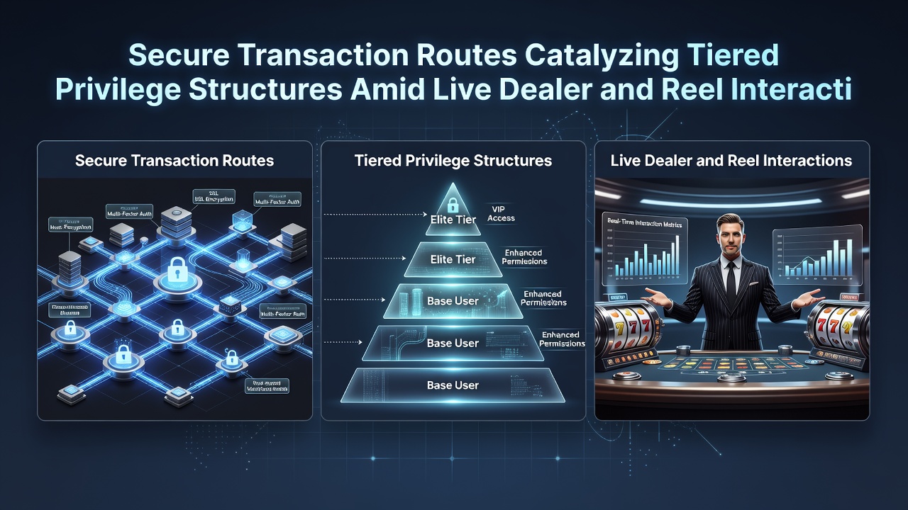 Tiered VIP structures illustrated through secure transaction flows between live dealer sessions and progressive reel games