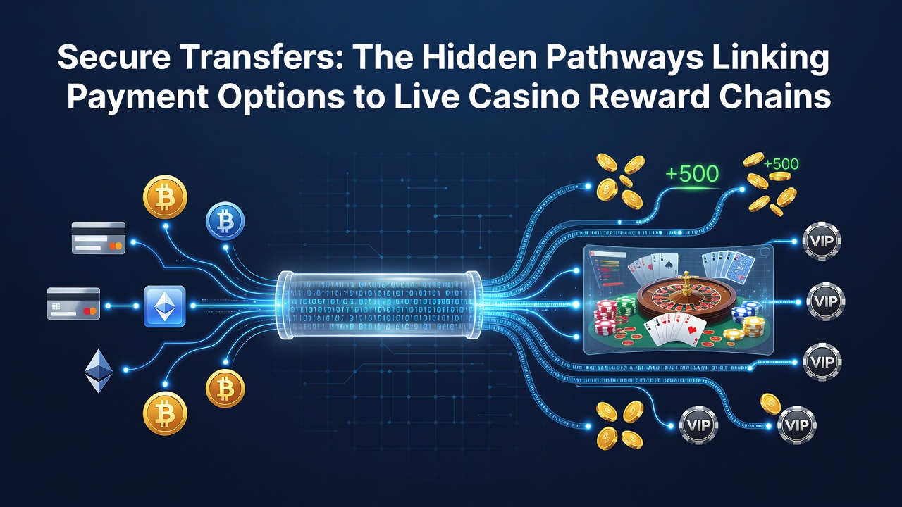 Illustration of secure payment pathways connecting transaction options to live casino reward systems