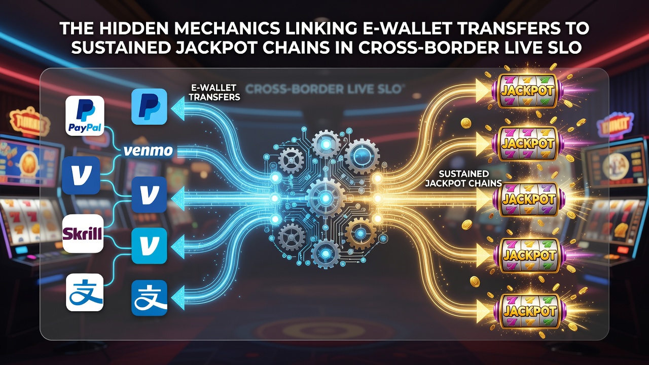 Diagram showing data flow between e-wallets, live slots, and progressive jackpot servers